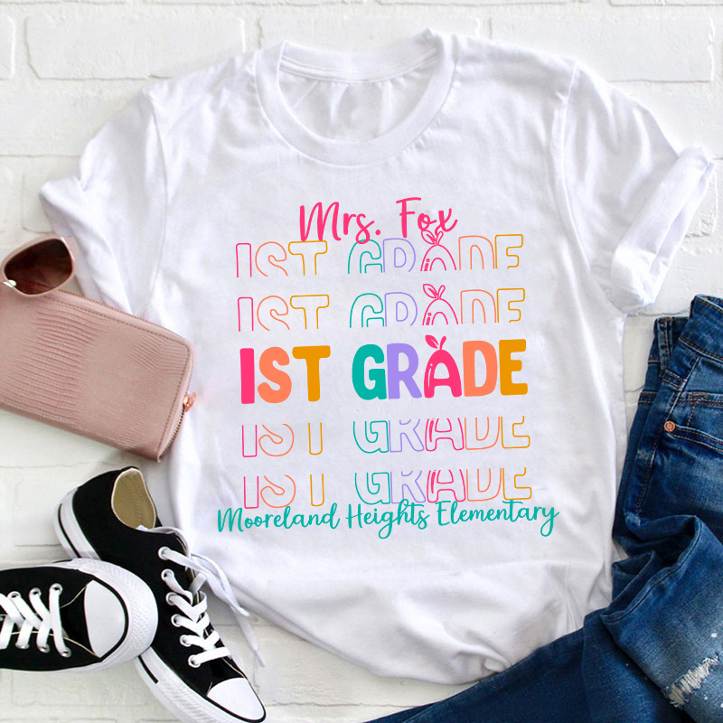 Personalized Colorful Apple Teacher T-Shirt