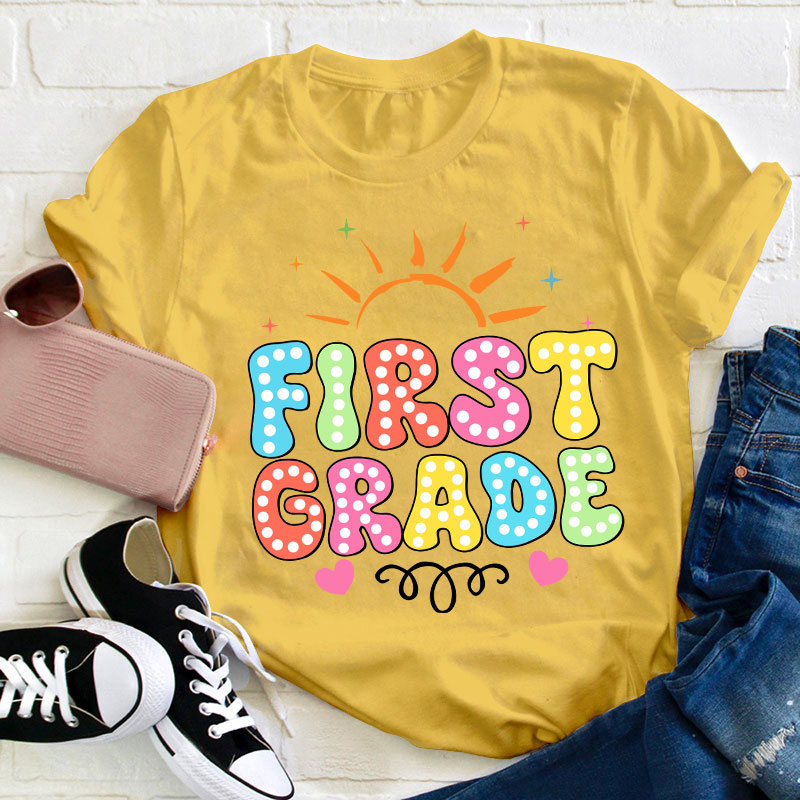 Personalized Neon Light And Sunshine Hello My Grade Teacher T-Shirt