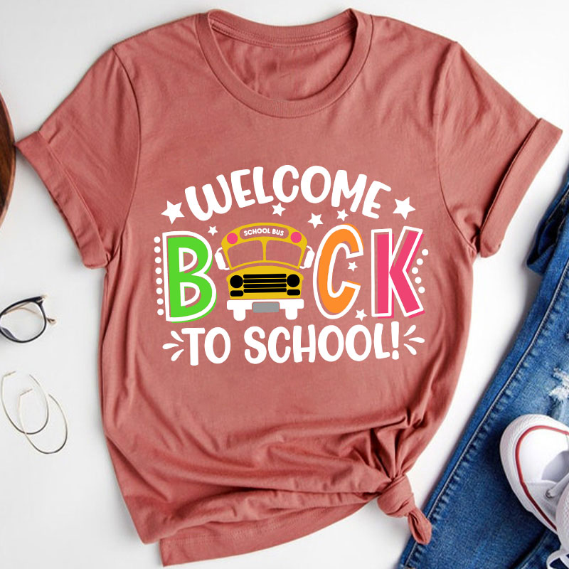 Welcome Back To School School Bus Print Teacher T-Shirt