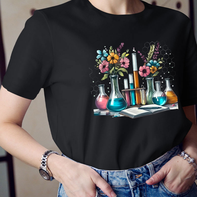 Floral Beakers Science Teacher T-Shirt
