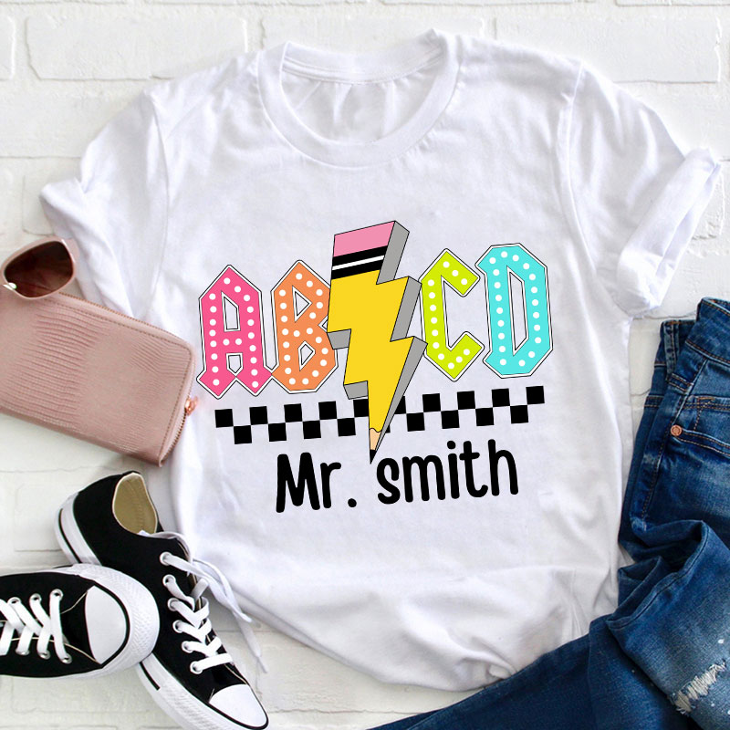 Personalized Teacher's Name Lightning Pencil Icon Teacher T-Shirt