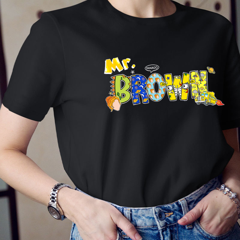 Personalized Name School Bus Teacher T-Shirt