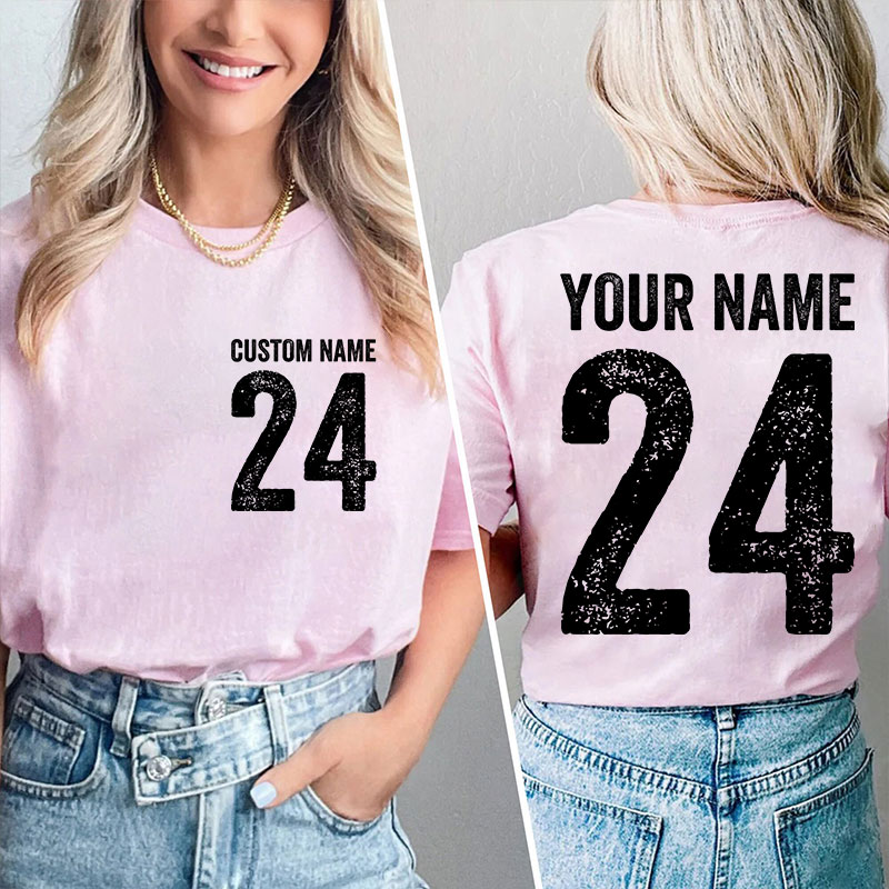 Personalized Name And Back Number Teacher Two Sided T-Shirt