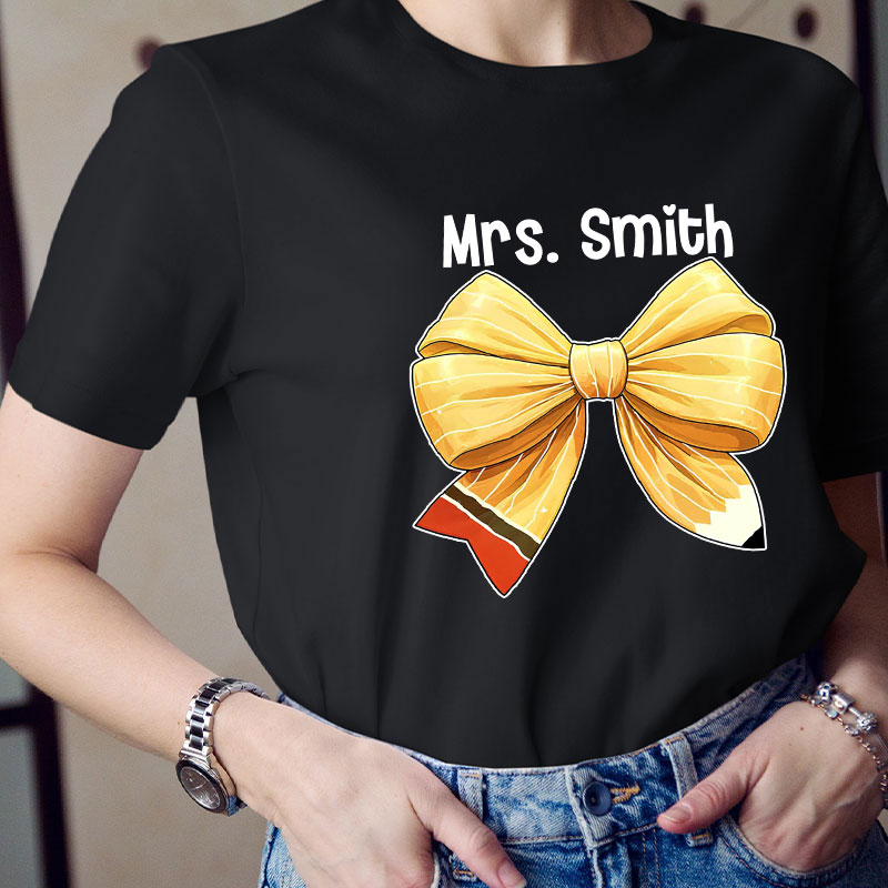 Personalized Name Teacher Bow Teacher T-Shirt