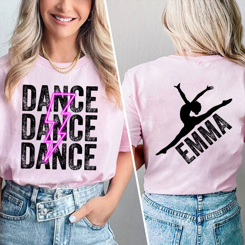 Personalized Pink Lighting Dance Teacher Two Sided T-Shirt
