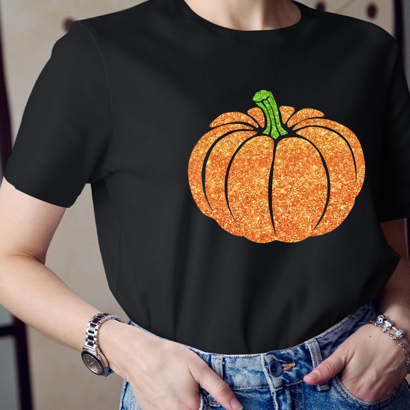 Glitter Fall Festive Pumpkins Teacher T-Shirt