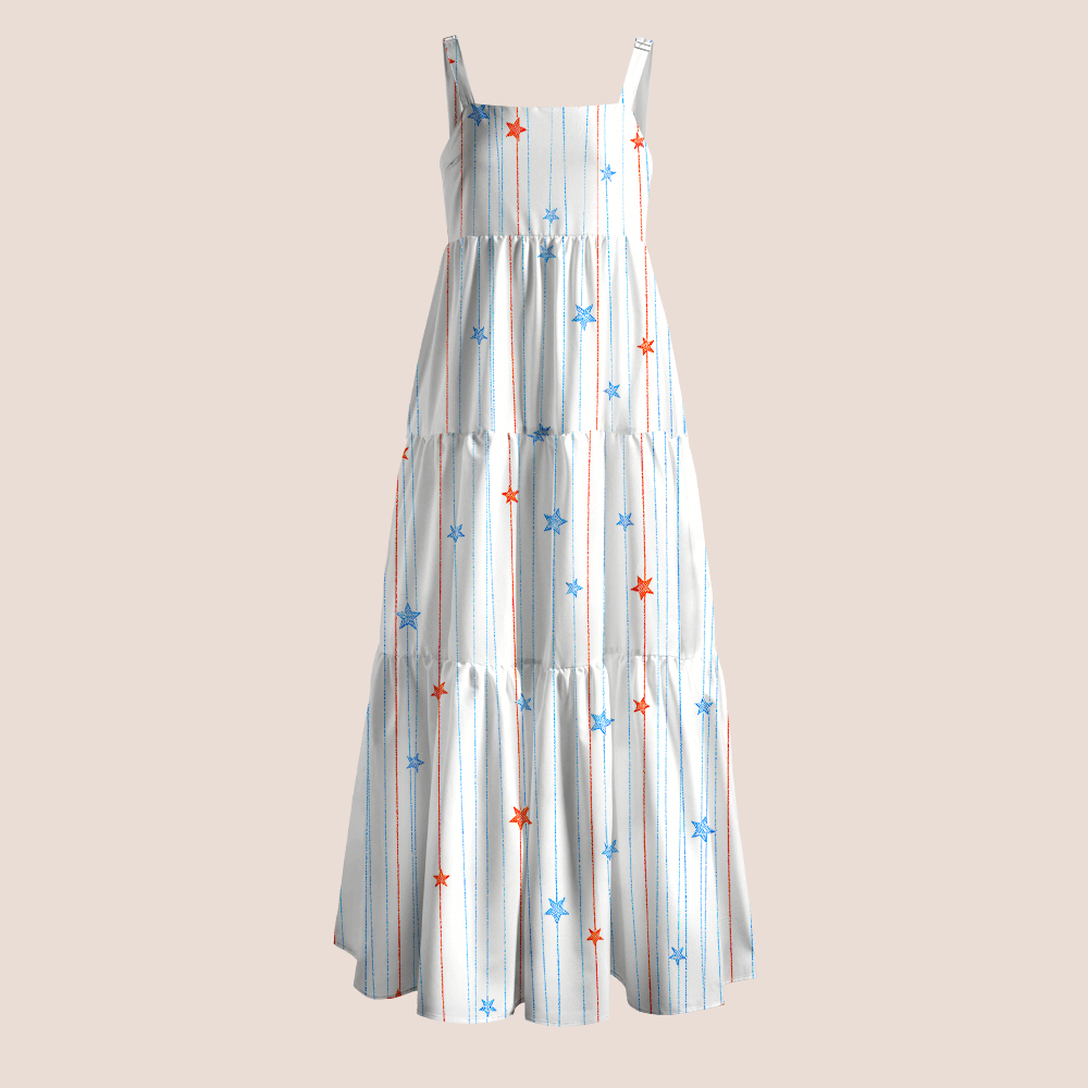 Red And Blue Star Striped Teacher Slip Dress