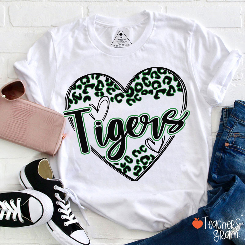 Personalized School Mascot Heart Leopard Teacher T-Shirt