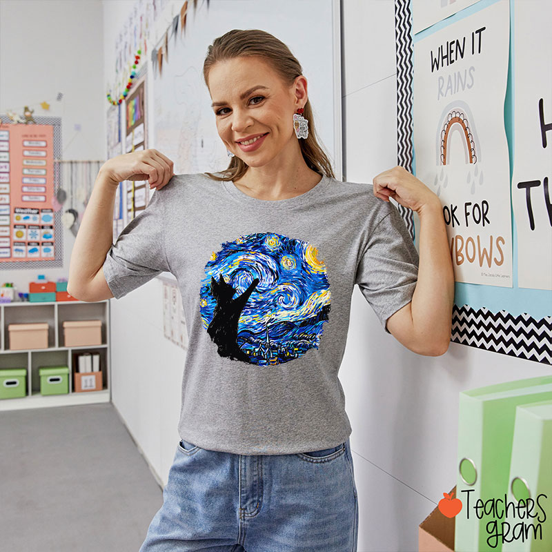 Starry Night And Cat Teacher T-Shirt