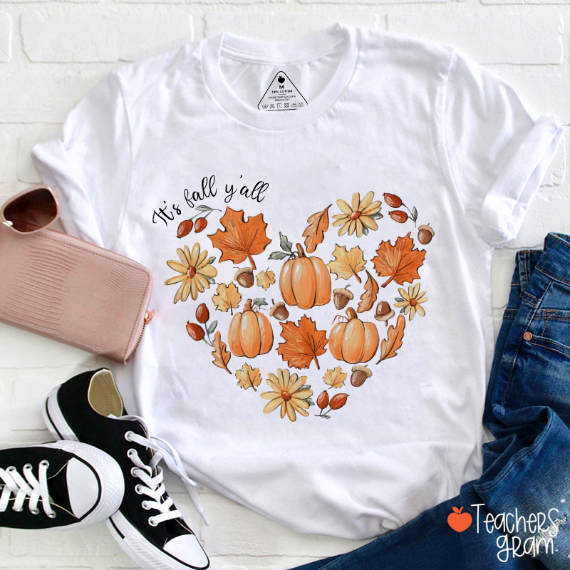 It's Fall Y'all The Heartbeat Of Fall Teacher T-Shirt Sale-Teachersgram