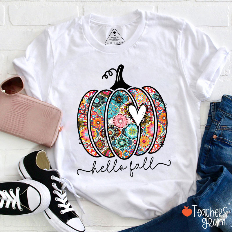 Personalized Text Flowers Pumpkin Fall Teacher T-Shirt