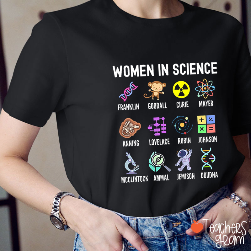 Women In Science Cartoon Icons Teacher T-Shirt