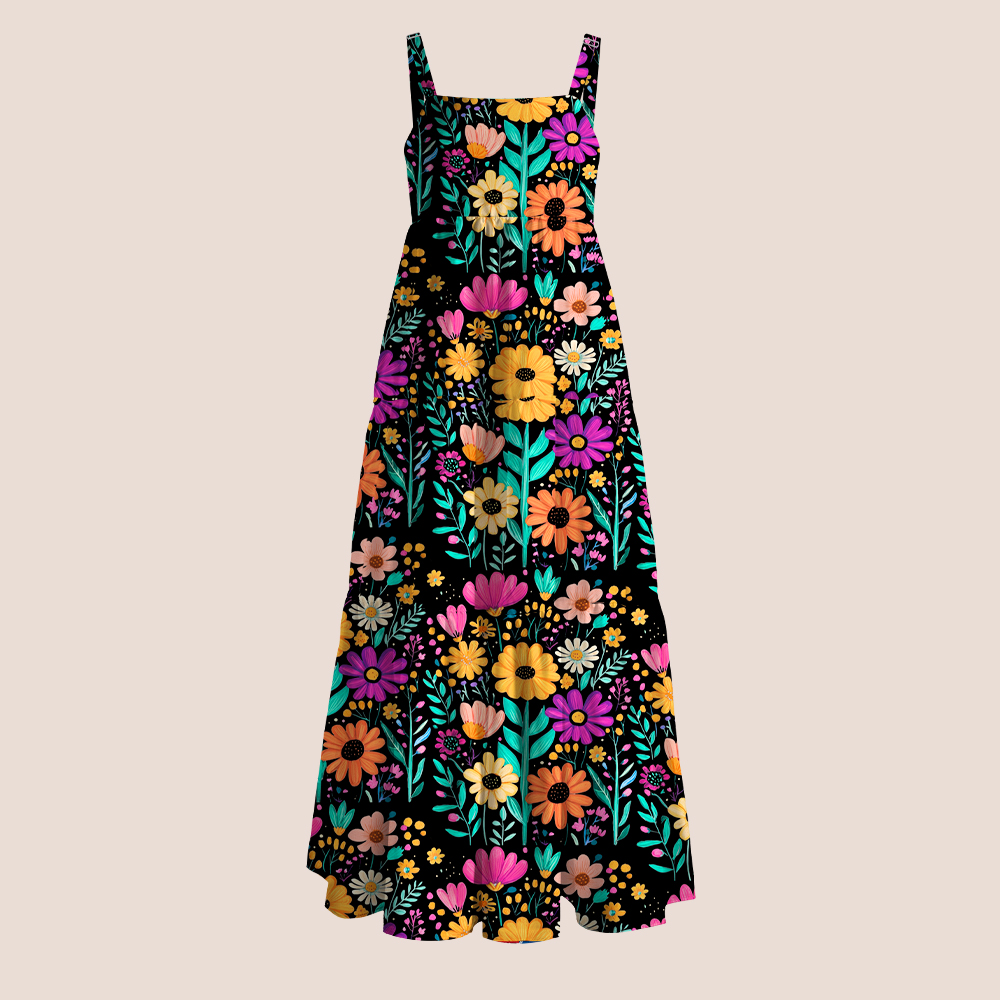 Black Vibrant Wildflower Print Teacher Slip Dress