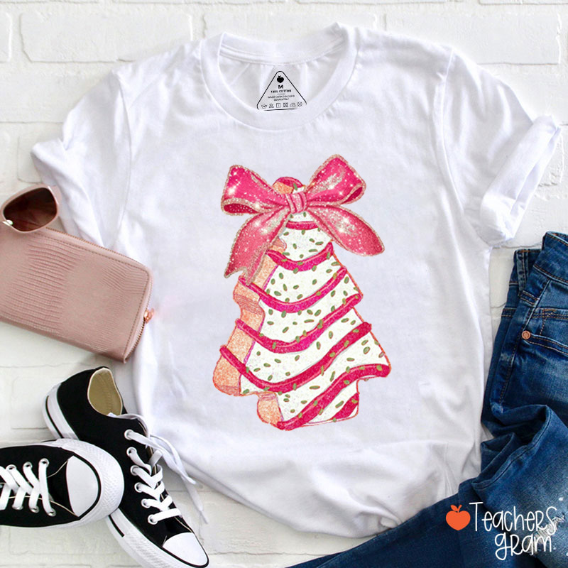 Cute Shining Christmas Tree Cake Teacher T-Shirt