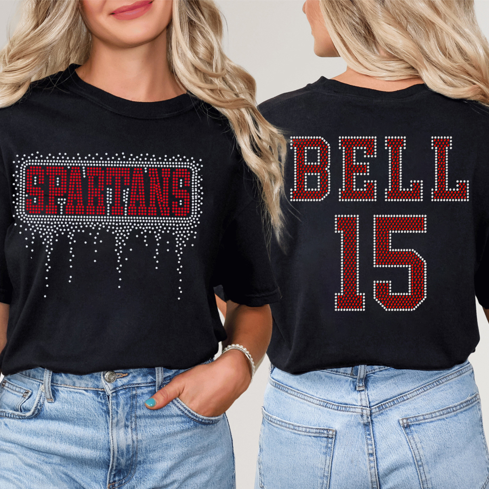Personalized Mascot Name And Number Glitter Drip Teacher Two Sided T‑Shirt