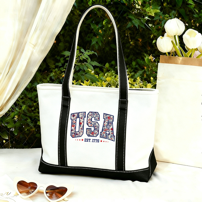 Retro Floral USA Teacher Canvas Tote Bag