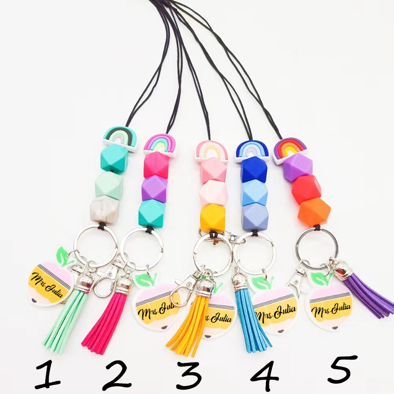 Rainbow Beaded Teacher Lanyard