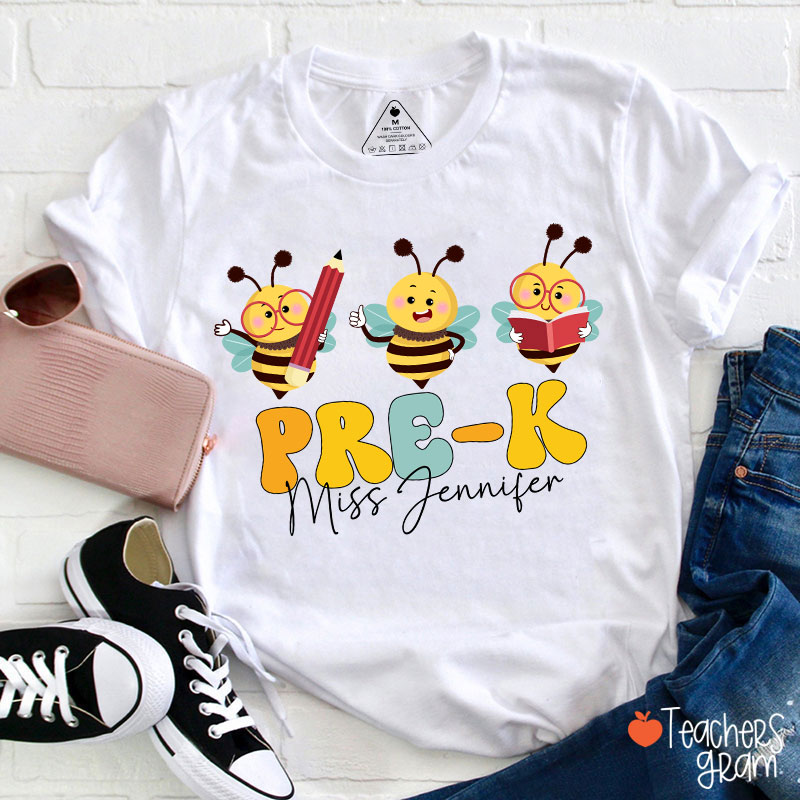 Personalized Cute Bee Name And Grade Teacher T-Shirt