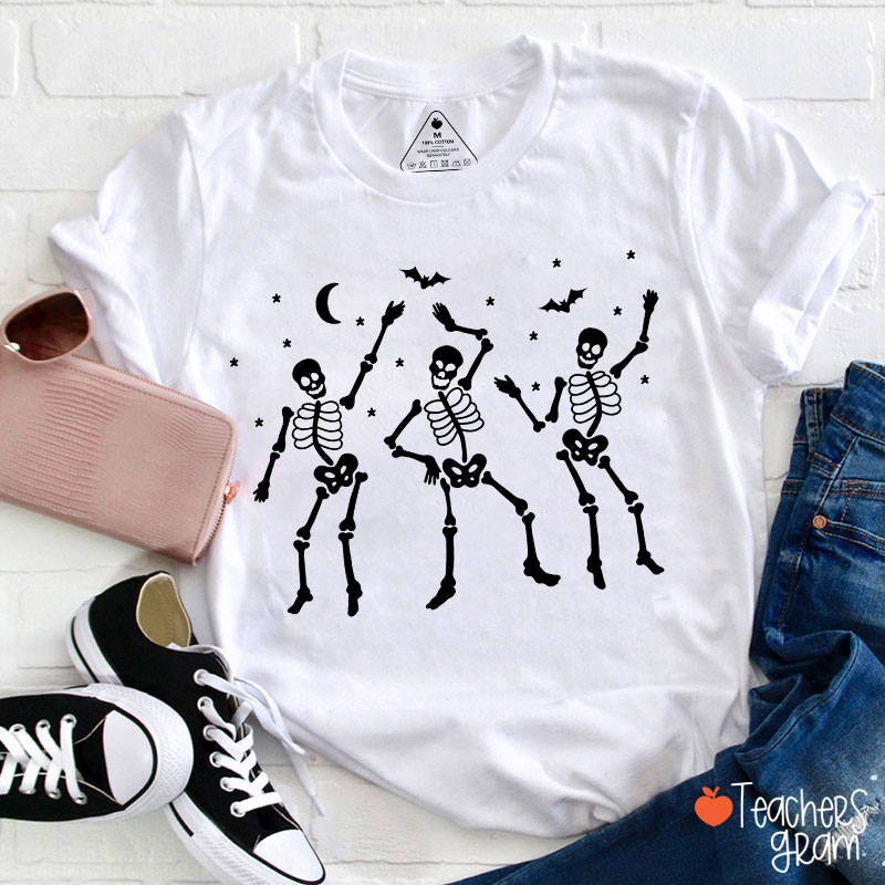 Dance Skeleton Bat Halloween Teacher T-Shirt