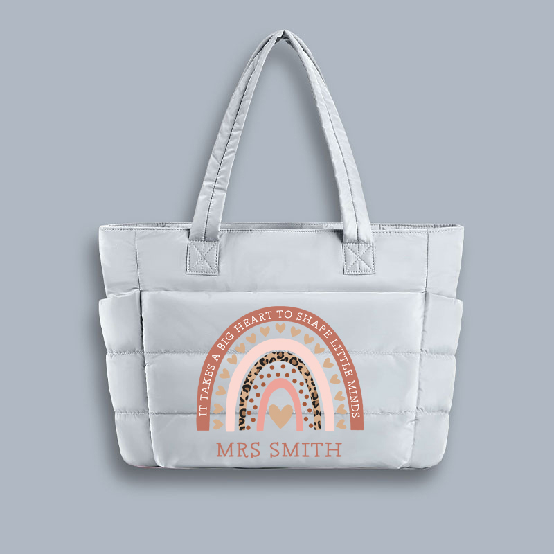 Personalized Pink Rainbow Teacher Puffy Tote Bag