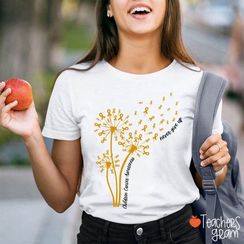Childhood Cancer Awareness Never Give Up Teacher T-Shirt
