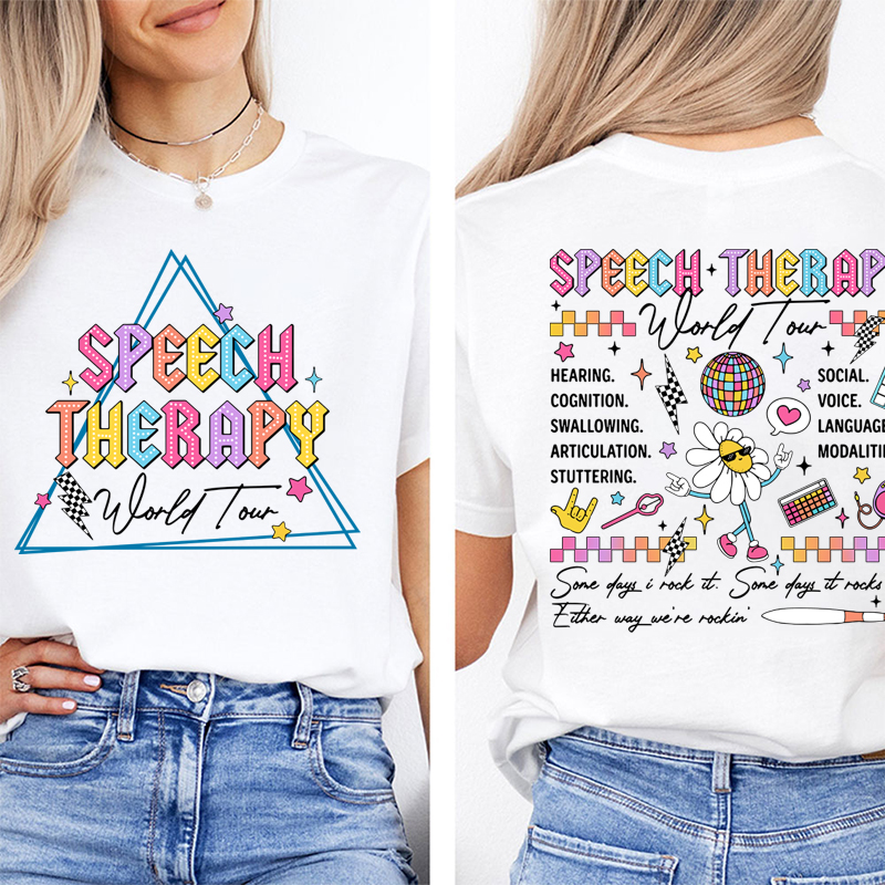 Speech Therapy World Tour Teacher Two Sided T-Shirt