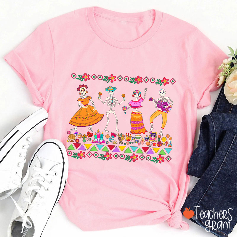 Dancing Skeleton Dia De Los Muertos Spanish Teacher T-Shirt