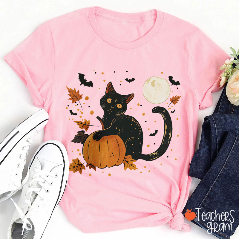 Black Cat Full Moon Teacher T-Shirt