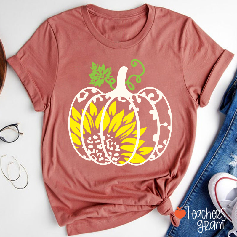 Sunflower And Pumpkin Teacher T-Shirt