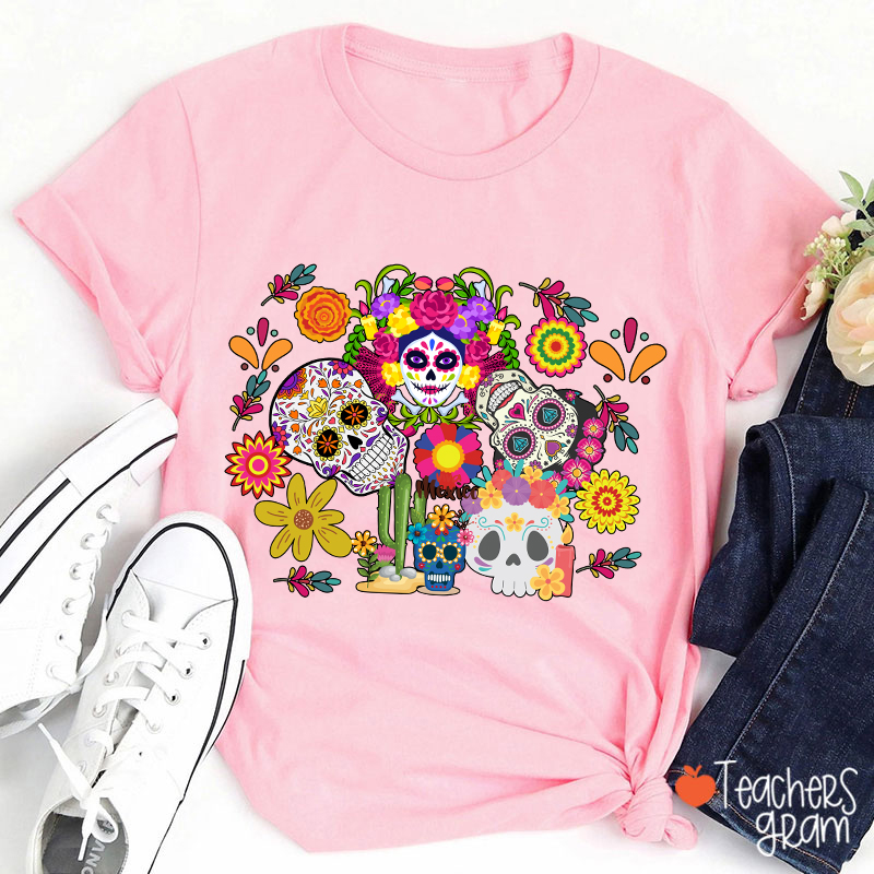 Colorful Skull Mexico Halloween Spanish Teacher T-Shirt