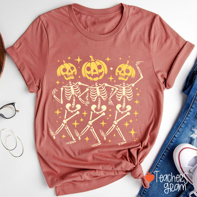 Dance Pumpkin Skeleton Halloween Teacher T-Shirt