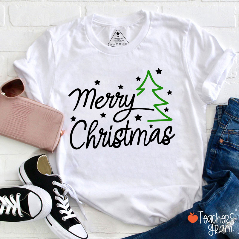 Merry Christmas Snow Tree Teacher T-Shirt