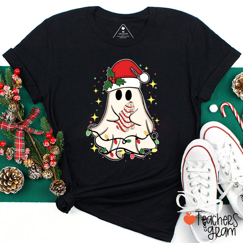 Cute Christmas Ghost Tree Teacher T-Shirt