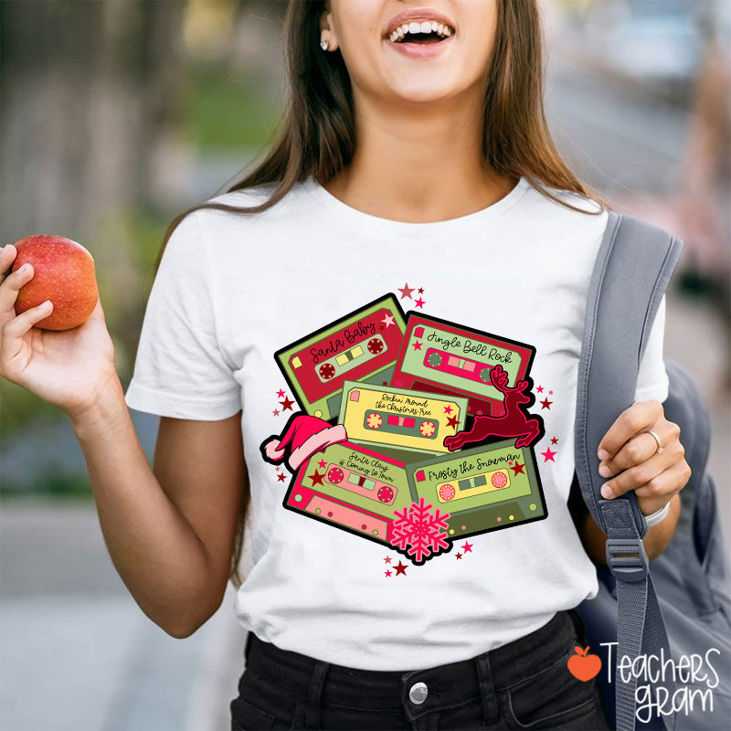 Christmas Music Cassette Tapes Teacher T-Shirt