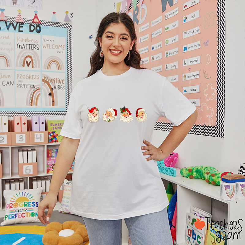 Santa Claus Happy Faces Teacher T-Shirt