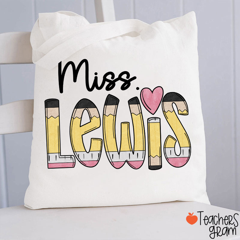 Personalized Pencil Name Teacher Tote Bag