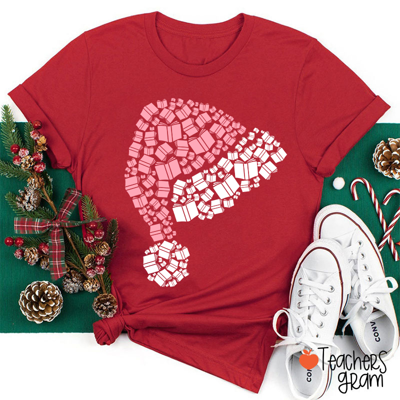 Book Christmas Hat Christmas Teacher T-Shirt