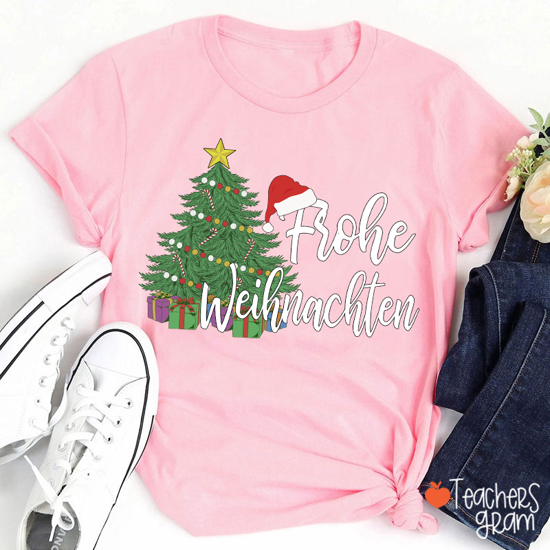 Frohe Weihnachten Christmas Tree German Teacher T-Shirt
