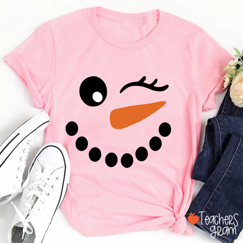 Personalized Cute Snowman Face Teacher T-Shirt