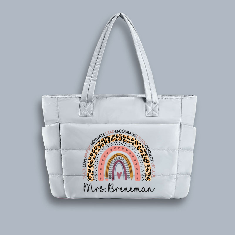 Personalized Name Teach Inspire Lead Teacher Puffy Tote Bag