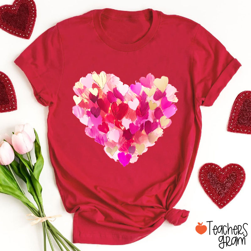Oil Painting Heart Valentine Teacher T-Shirt