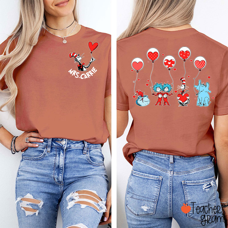 Personalized Name Children's Books Teacher Two Sided T-Shirt