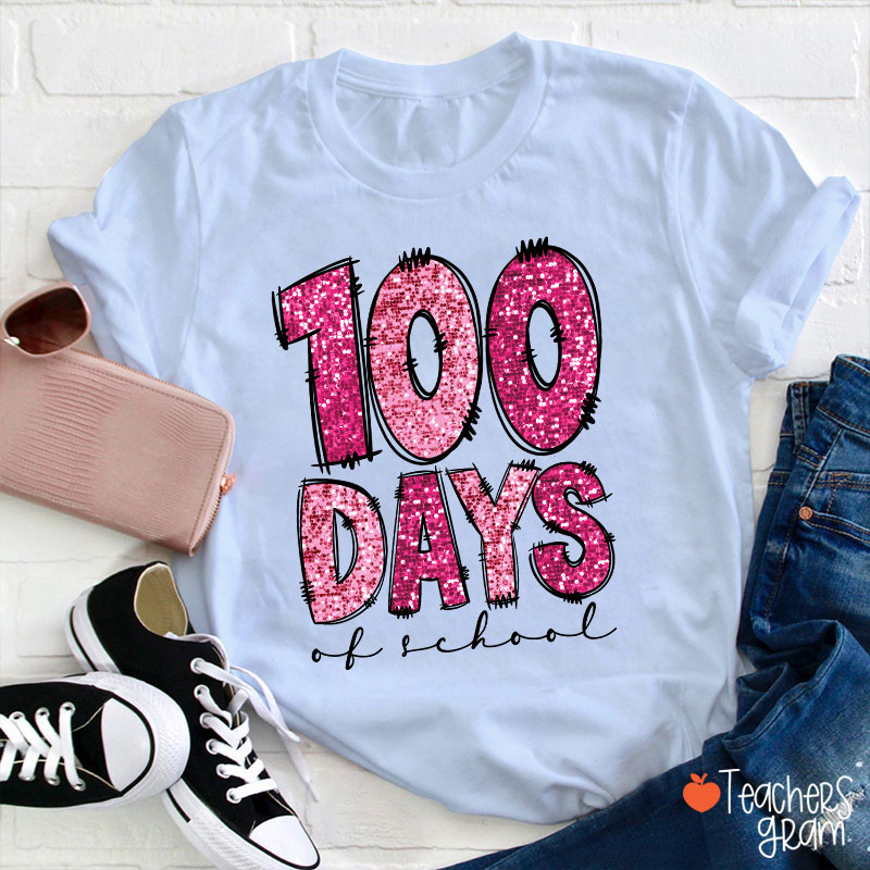 Glitter 100 Days Of School Teacher T-Shirt