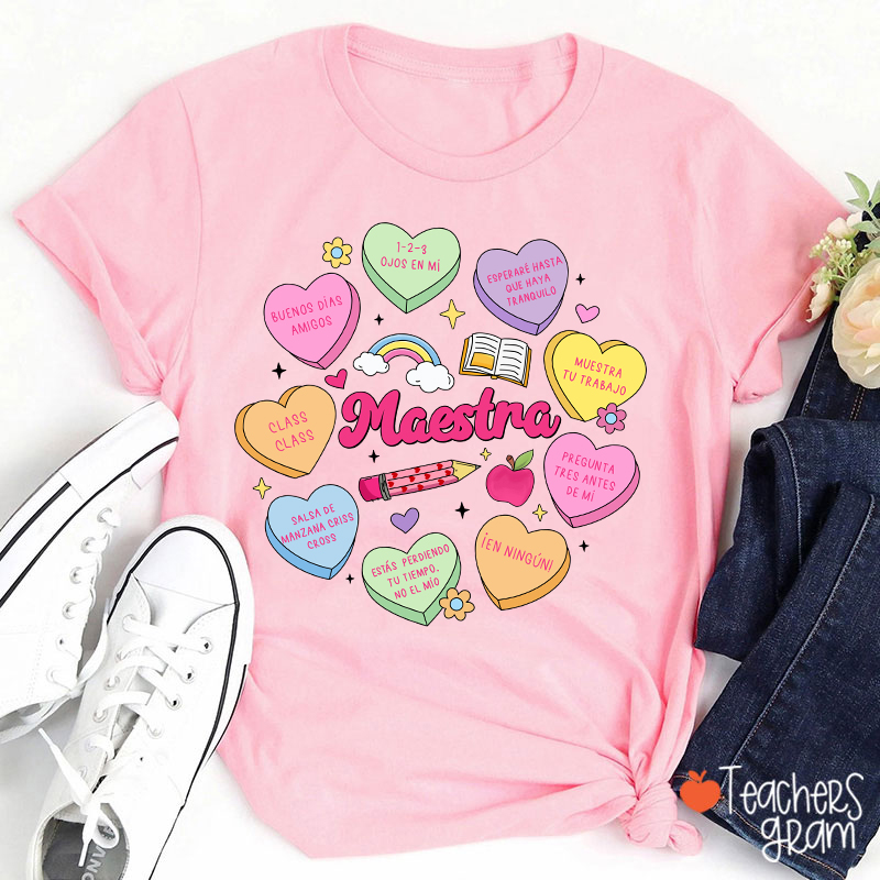 Maestra Love Encourage Spanish Teacher T-Shirt Sale-Teachersgram