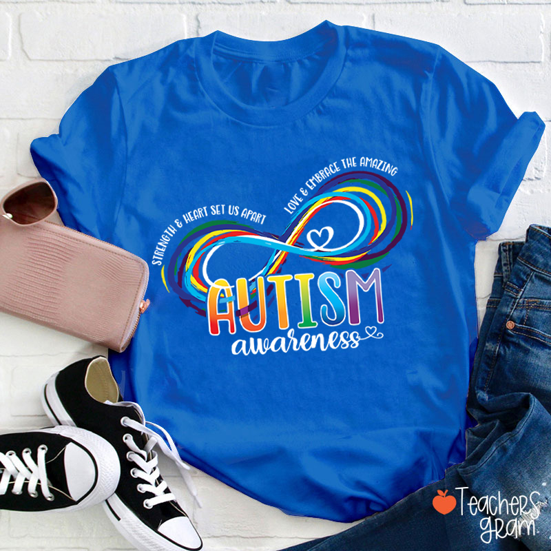 Infinity Symbol Heart Autism Awareness Teacher T-Shirt