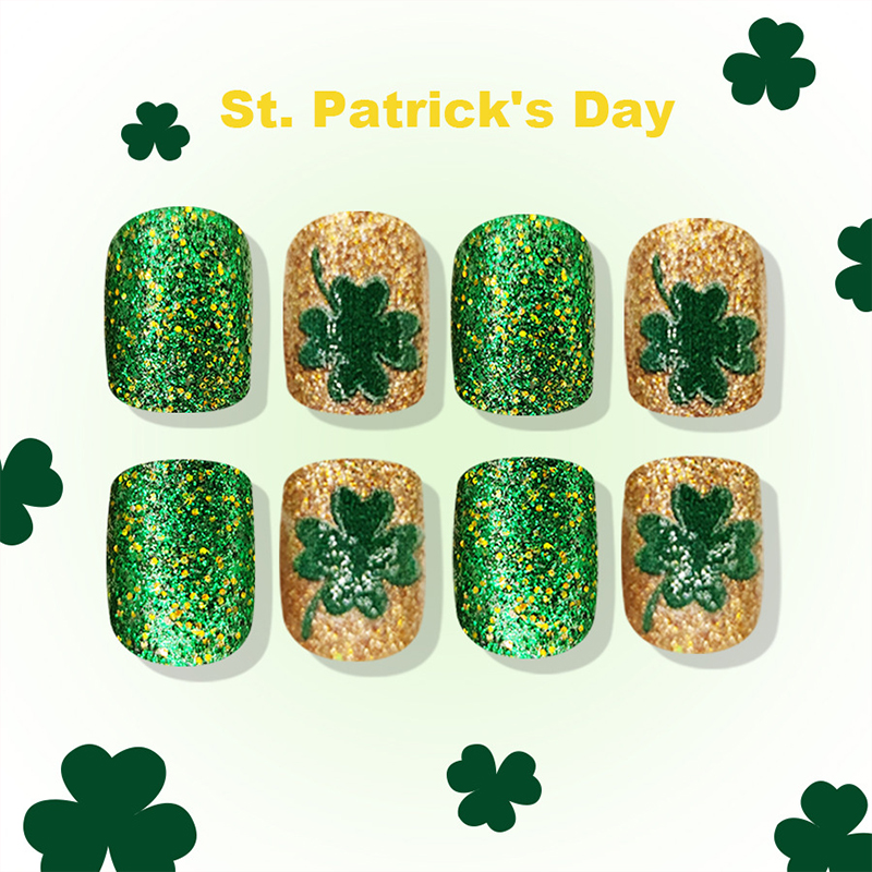 24pcs Glitter Four Leaf Clover Teacher Fake Nail