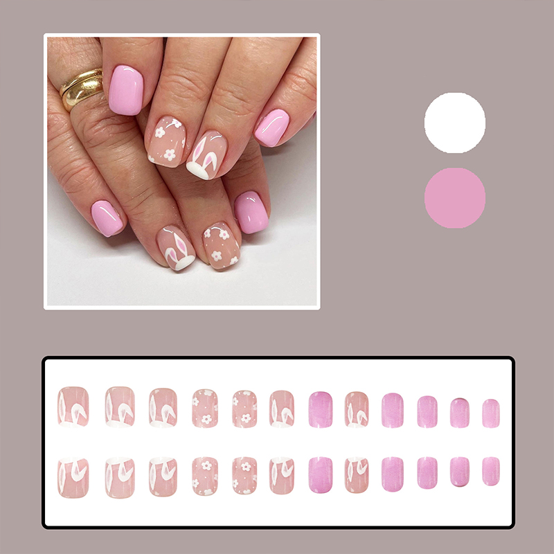 24pcs Flower Bunny Easter Teacher Fake Nail