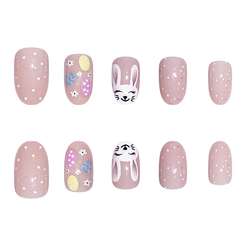 24pcs Oval Rabbit Easter Egg Teacher Fake Nail