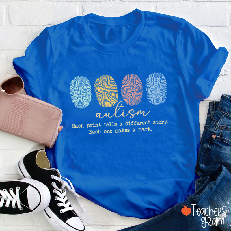 Autism Each Print Tells A Different Story Teacher T-Shirt