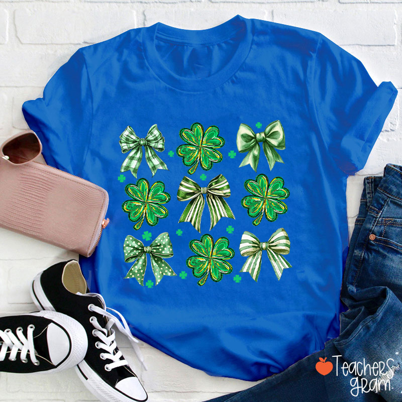 Four Leaf Clover Bow Teacher T-Shirt